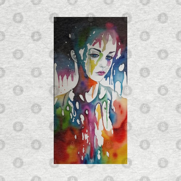 multicolored girl flowing through watercolor by omfardo